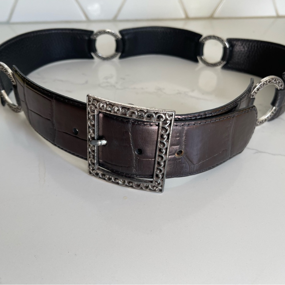 Brighton Black and Brown Leather Belt with Silver Details